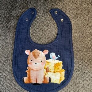 NEW Handcrafted Horse With Bird Baby Bib- Blue